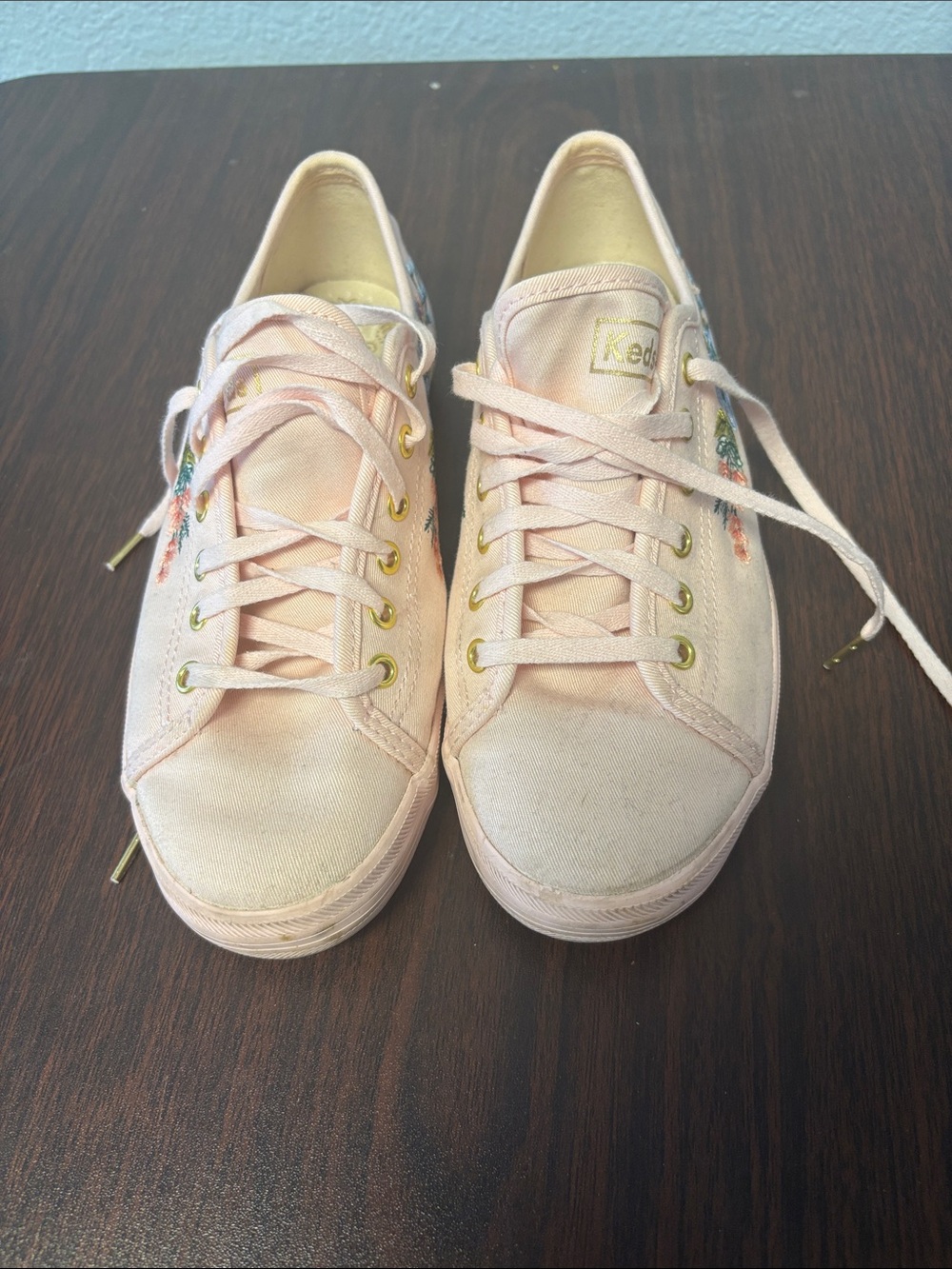 Keds Light Pink Canvas Sneakers with Embroidered Accent